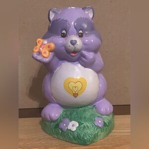 💜VINTAGE 1980s Care Bears Cousins Bright Heart Raccoon Ceramic Bank w/ Stopper💜